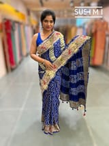 Royal Blue bandhej saree with embroidery : S62F203