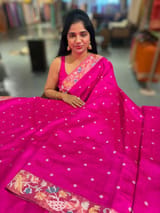Fuschia Pink Raw Silk Saree with Pythani inspired Embroidery