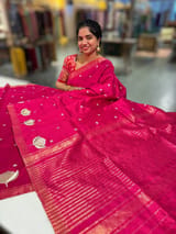 Dark Pink Pure Handloom Raw Silks Saree SS50494