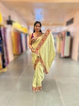Mint Green Banarasi Brocade tissue saree with tonchui style weaving and parsi gara embroidered border SS5083