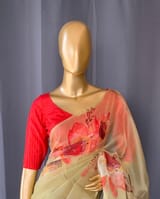 Pastel yellow Designer Organza statement floral printed saree