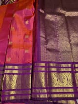 Orangish Pink Vintage kanchi checks  saree