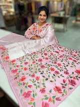 Lilac Pink kora tissue saree with pythani inspired embroidery