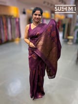 Wine Banarasi Handloom Dupion Rawsilk Saree : S62F099