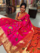 Rani Pink Pure Handloom Allover Pythani Saree