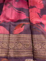 Wine Printed Tussar Tissue Saree SS50453
