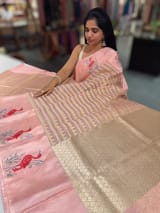 Peach Pink Banarasi Tissue saree with swan embroidery SS50403