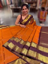 Rust Orange and Winish Brown Vintage  Kanchipuram Gap border Saree SS50174