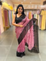 Rose Pink & Black Ombre Dyed Pure Organza handwork saree SS50286