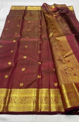 Burgundy Vaira Oosi Checks Vintage Kanjeevaram Saree in monotone look