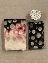 Black Banarasi Kora Gorgette Polka dot Printed Saree SS5056