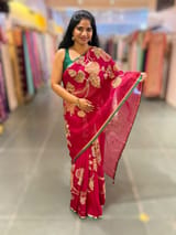 Dark Pink Designer Organza with Tissue applique work