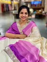Ivory & Purple Combo Chinnon Crepe Saree with Gotapatti Borders SS50612