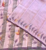 Peach pink Mul silk tissue stripes handloom saree with handpainting