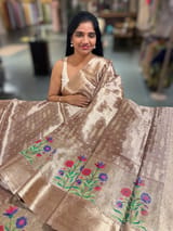 Antique brown banarasi tissue with embroidery SS50523