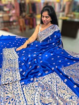 Electric Blue Pure Mashru Satin Saree with embroidery