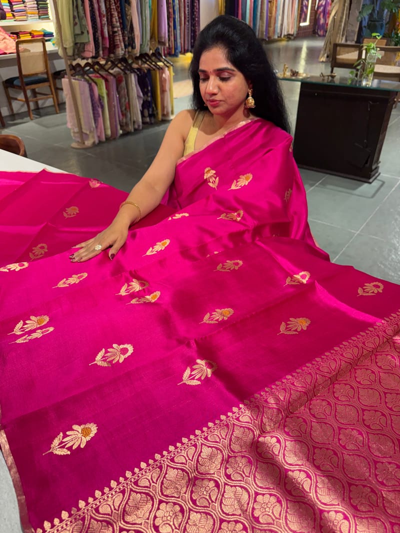 Pink Borderless Poona Silk Saree