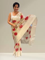 Silver tissue saree with embroidery