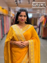 Marygold Yellow pure Organza with sabhya borders : S62F144