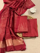 Brick Red Banarasi Handloom Chiniya Silk 3-pc Suit Set SS50588