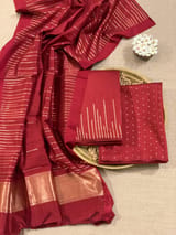 Brick Red Banarasi Handloom Chiniya Silk 3-pc Suit Set SS50588