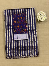 Purplish Blue Handloom Mul Tissue Stripes Saree with fusion blouse SS50408