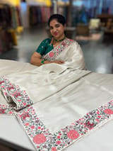 Half White Banarasi  brocade Silk Saree with Petite Point Embroidered Border. SS5087