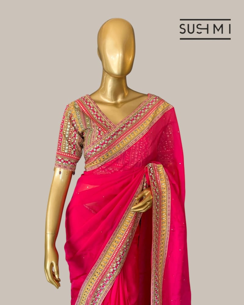 Bright Pink Designer Organza saree SS50247