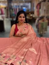 Peach Pink Banarasi Brocade tissue saree with tonchui style weaving & pythani inspired embroidered border  SS5082