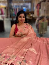 Peach Pink Banarasi Brocade tissue saree with tonchui style weaving & pythani inspired embroidered border  SS5082