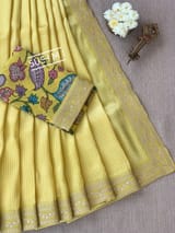 Lime yellow Banarasi tonchoi with pen kalamkari Blouse : D62F015