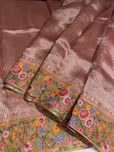 Dusty Pink Tissue Stripes Saree with petite point Embroidered tissue border and blouse . SS50423