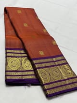Rust Orange & Purple Combo Vintage Checks Kanjeevaram Saree SS50157