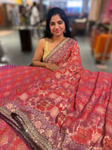 orangish Red & Wine Banarasi bandhini georgette