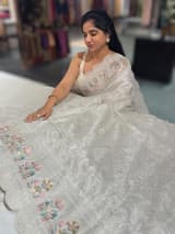 Silver Glass Organza Saree with allover embroidery SS50548