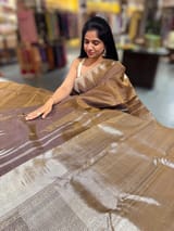 Light Brown Vintage kanchi Saree with temple border