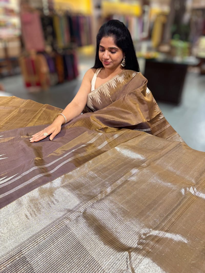Light Brown Vintage kanchi Saree with temple border
