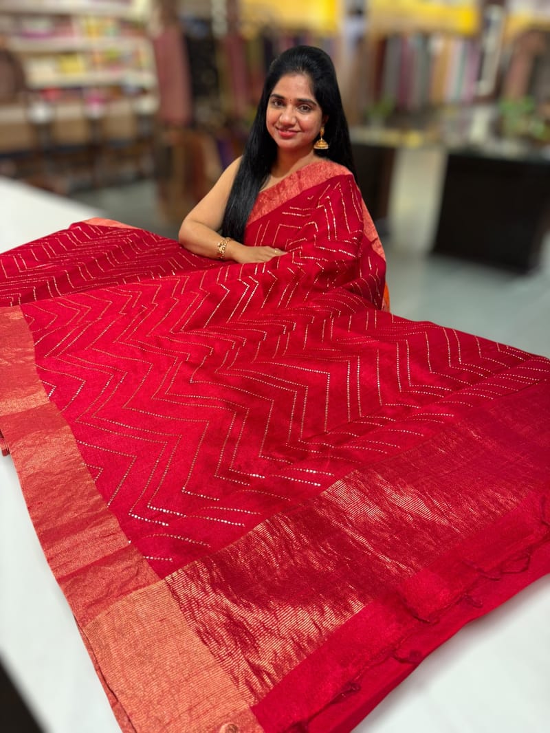 Red Dhupion Raw Silk Saree with Gharchola bandhini blouse