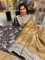 Antique Gold Tissue checks Saree with sabhyasachi borders