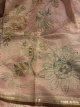Dusty Pink Printed Banarasi Tissue with Handwork. SS50380