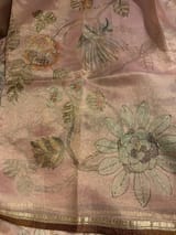 Dusty Pink Printed Banarasi Tissue with Handwork. SS50380