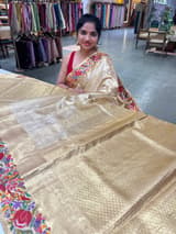 Gold Kanjeevaram Tissue Sareewith petite point embroidery : D62F087