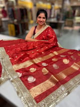 Red Pure handloom Banarasi Tissue saree