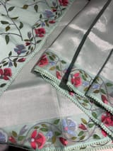 Mint kora tissue saree with pythani inspired embroidery
