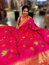 Rani Pink Pure Handloom Allover Pythani Saree
