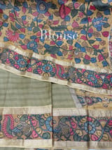 Olive Green Kanchi pen kalamkari fusion saree