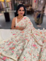 Ivory Chinnon saree with allover petite point embroidery SS50518