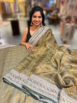 Forest Green Antique Gold base Tissue checks Saree with sabhyasachi borders SS50411