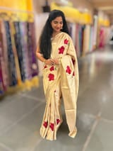 Ivory Kanjeevaram Brocade Saree With Hibiscus Floral bunches embroidery SS50195