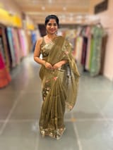 Mehendi Pure Tissue Saree with embroidered border